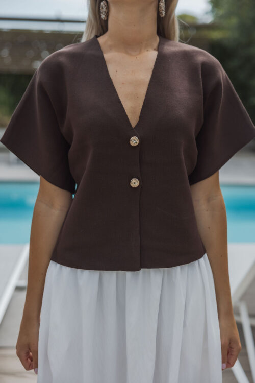 Loesjes button top donkerbruin