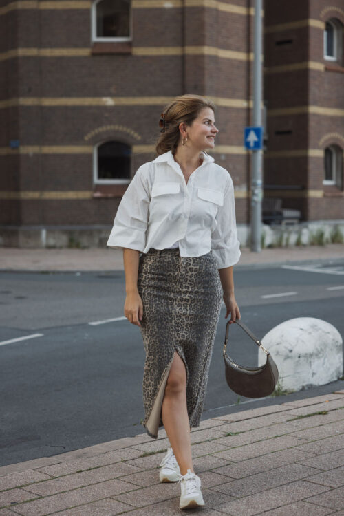 Loesjes midi spijkerrok leopard