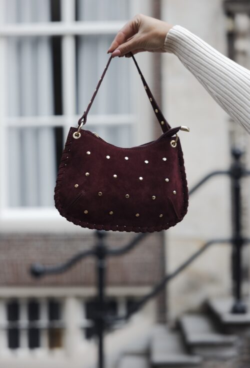 Loesjes suède tasje met studs bordeaux