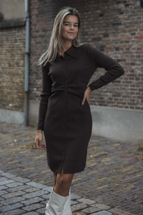 Loesjes bodycon jurk donkerbruin