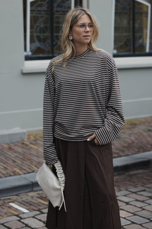 Loesjes long sleeve donkerbruin streep