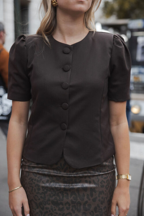 Loesjes blazer pofmouwen top choco