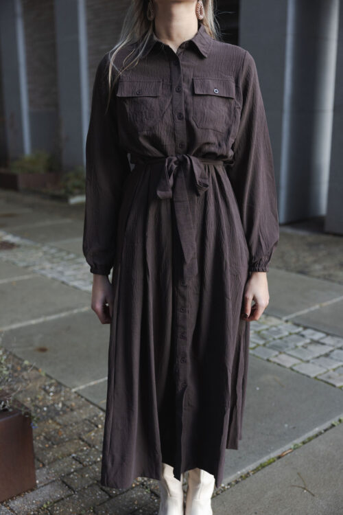 Loesjes knoop jurk donkerbruin