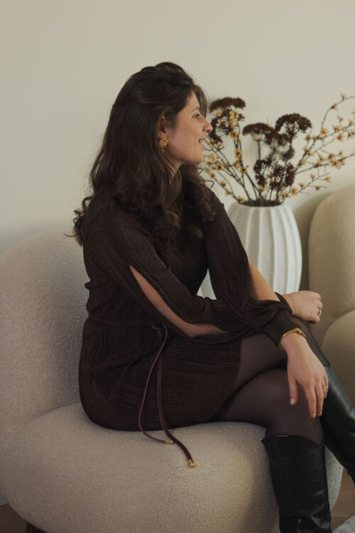 Loesjes lurex fav jurkje donkerbruin