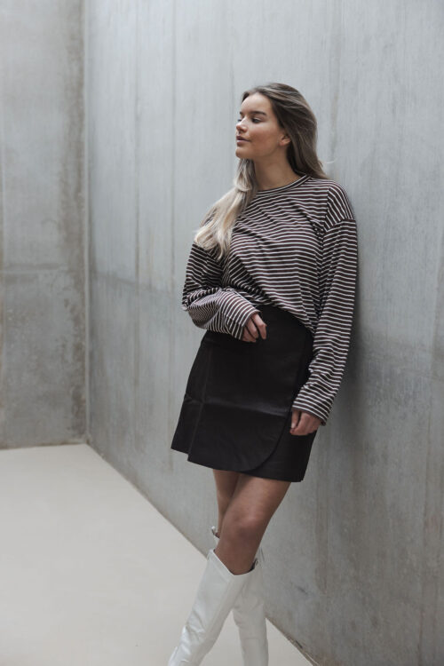 Loesjes leren overslag rokje donkerbruin