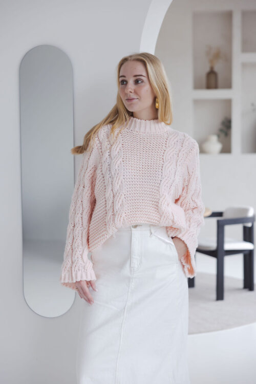 Loesjes kabel trui roze