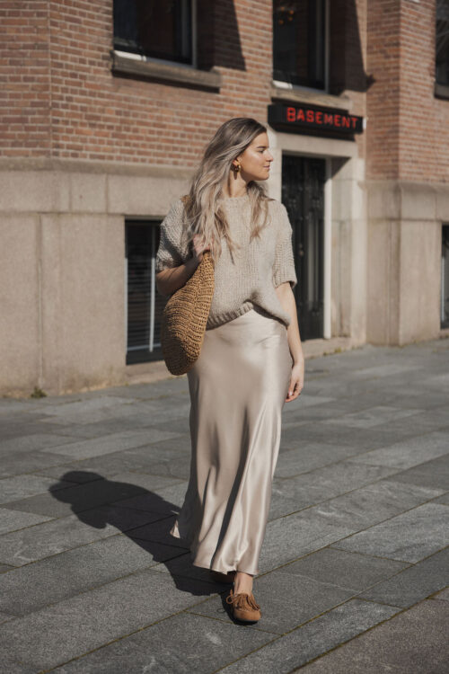 Loesjes korte mouw gebreid truitje beige