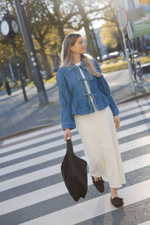 Loesjes donker denim top met strikjes