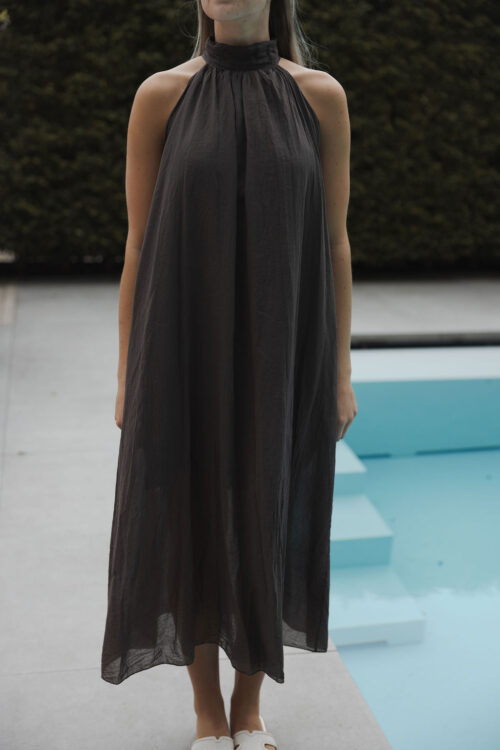 Loesjes midi halter jurk donkerbruin