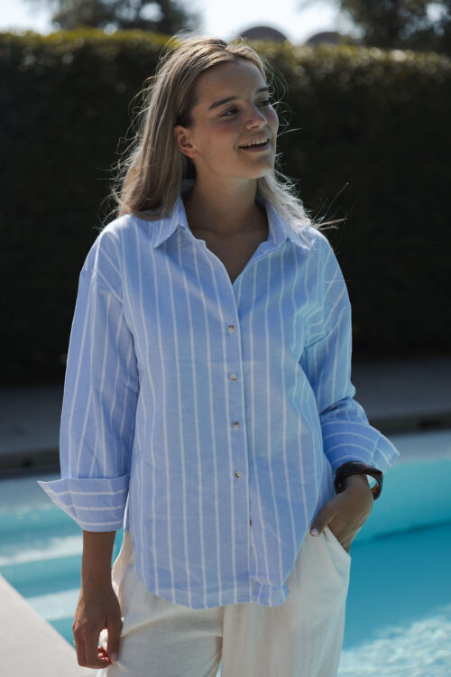 Loesjes oversized blouse streep lichtblauw
