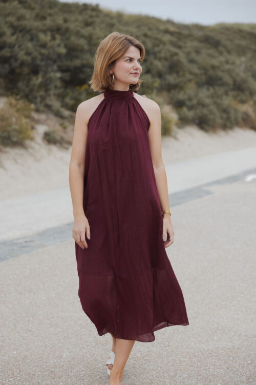 Loesjes midi halter jurk bordeaux