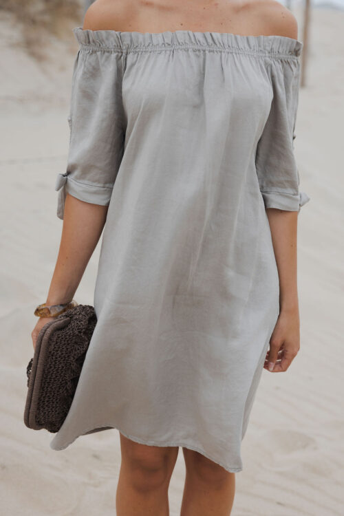 Loesjes off shoulder jurkje taupe