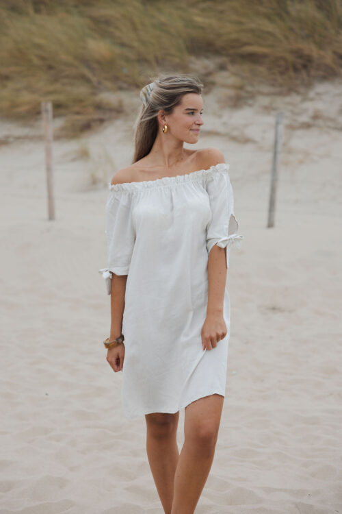 Loesjes off shoulder jurkje beige