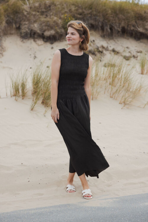 Loesjes maxi jurk asymmetrisch donkerbruin