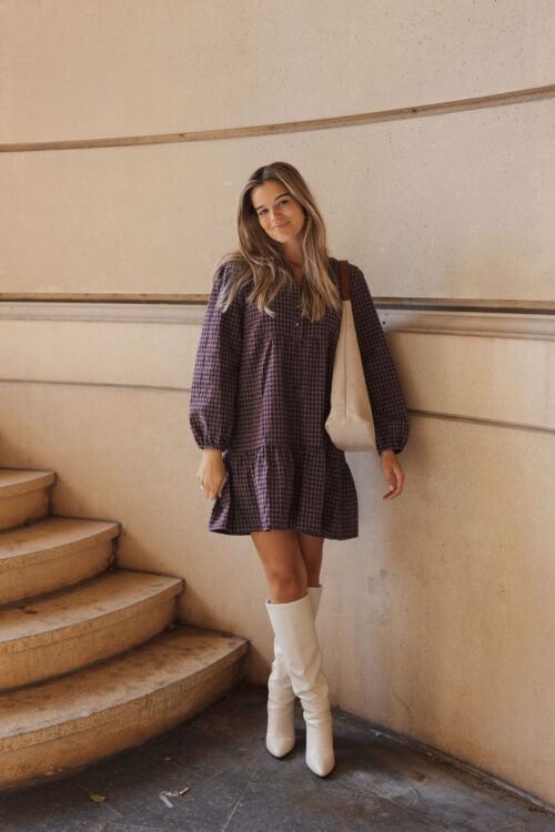 Loesjes layer ruit jurkje burgundy