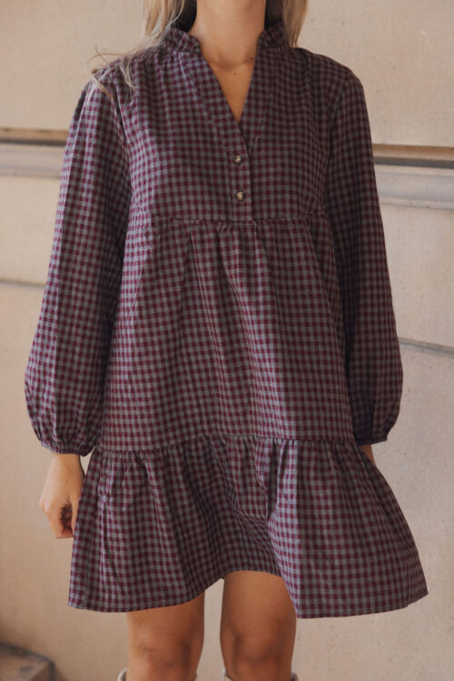 Loesjes layer ruit jurkje burgundy