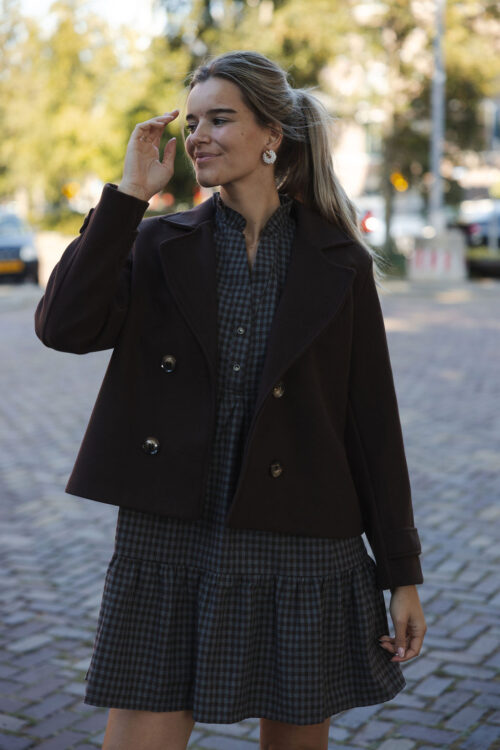 Loesjes wollen trenchcoat jasje kort donkerbruin