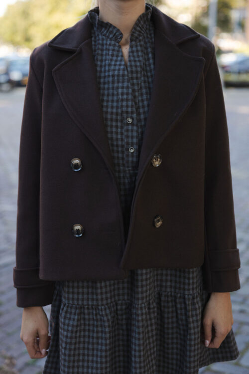 Loesjes wollen trenchcoat jasje kort donkerbruin
