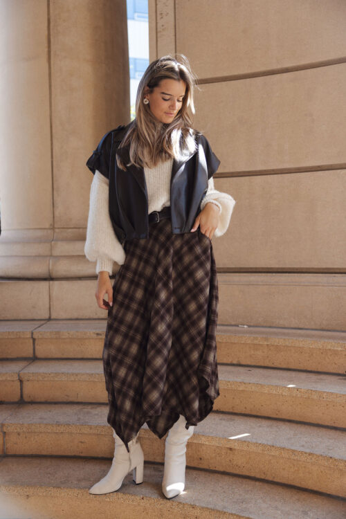 Loesjes midi ruit rok bruin