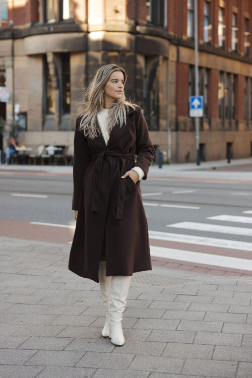 Loesjes trenchcoat mantel lang donkerbruin