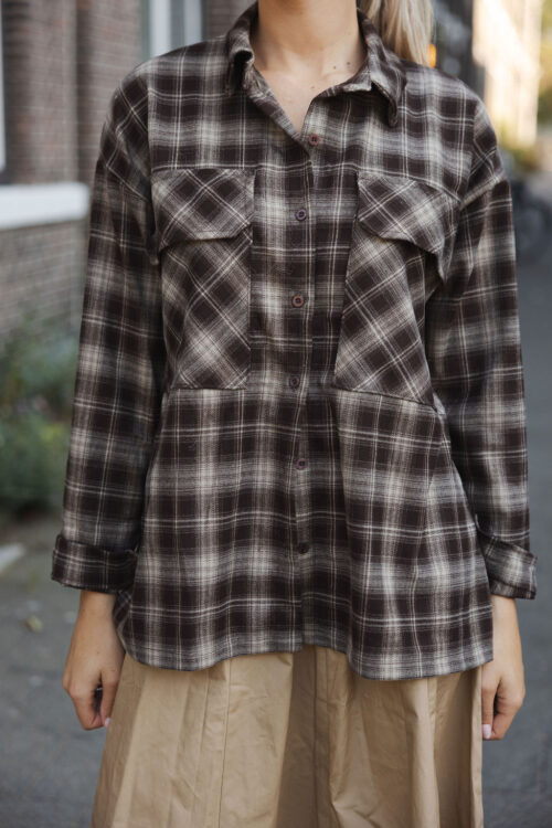 Loesjes oversized ruit blouse bruin
