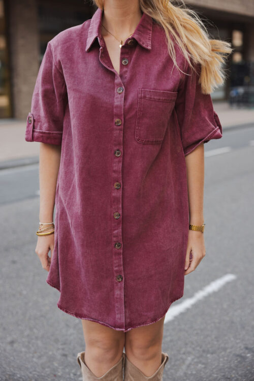 Loesjes denim jurkje burgundy