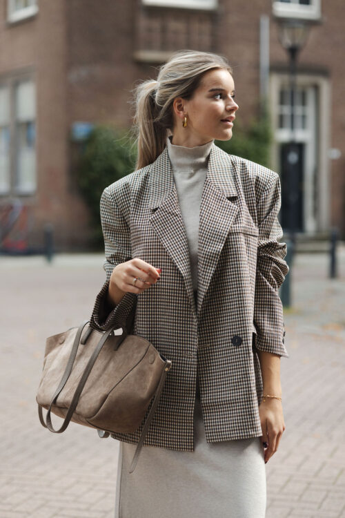 Loesjes oversized ruit blazer bruin