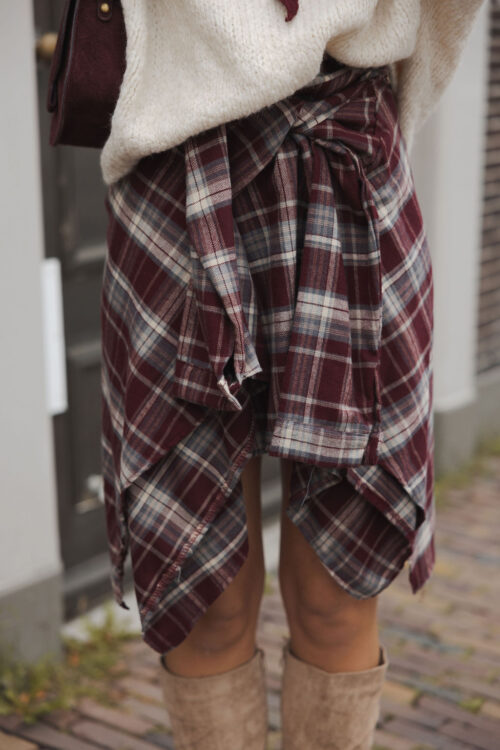 Loesjes ruit rokje met layer burgundy
