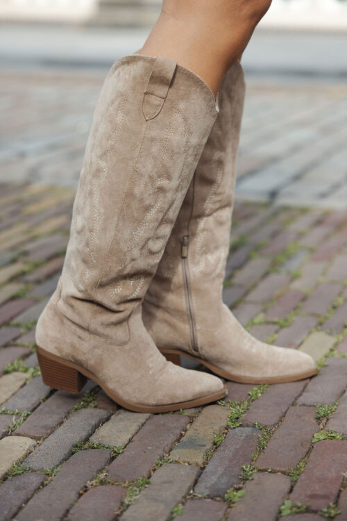 Loesjes suède cowboylaarzen beige