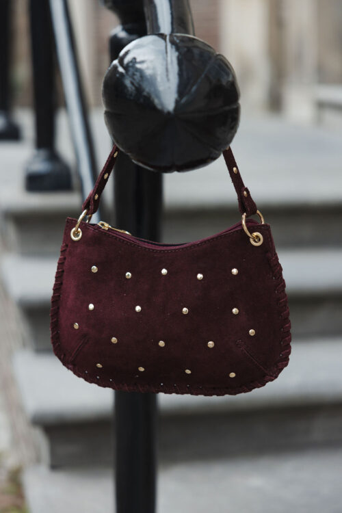 Loesjes casey suède tasje met studs bordeaux