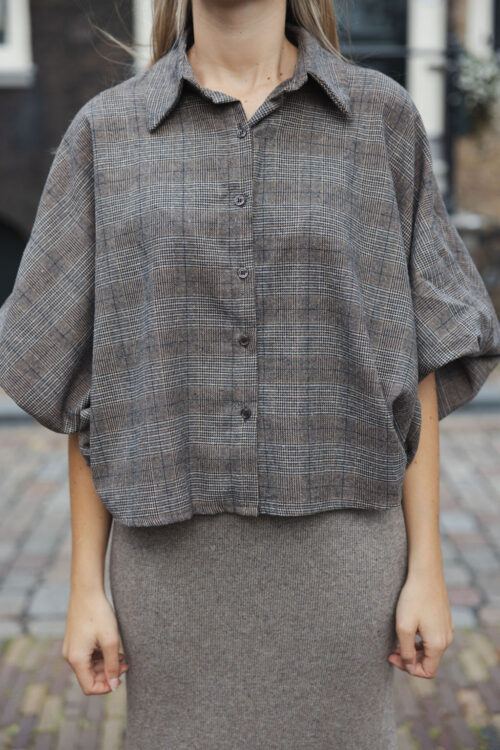 Loesjes vlinder ruit blouse taupe