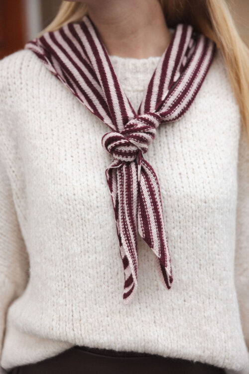 Loesjes wollen knoop sjaaltje streep burgundy