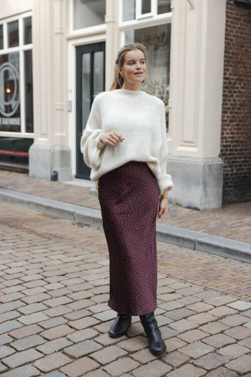 Loesjes satijnen rok met hartjes burgundy