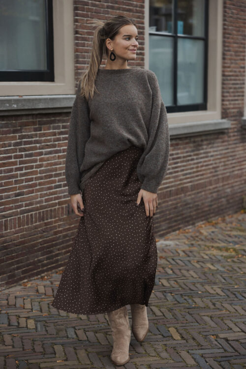 Loesjes satijnen rok met hartjes bruin
