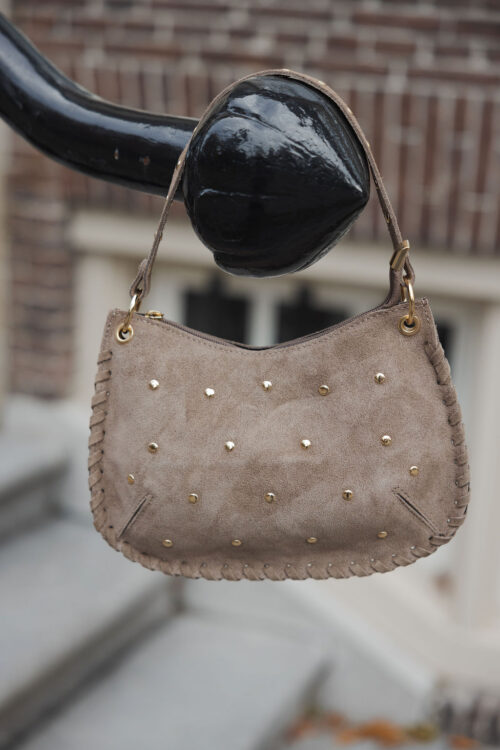 Loesjes casey suède tasje met studs taupe